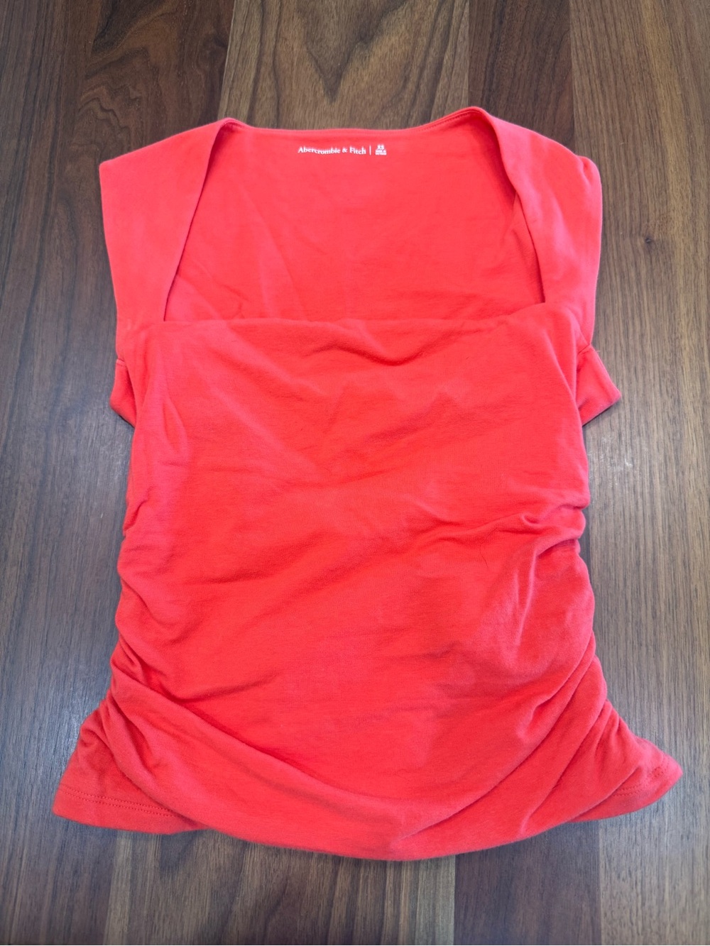 Abercrombie & Fitch Coral-Red Square Neck Ruched Tank